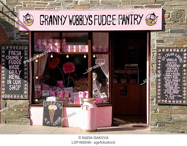 England, Cornwall, Tintagel, Exterior of Granny Wobbly's Fudge Pantry shop