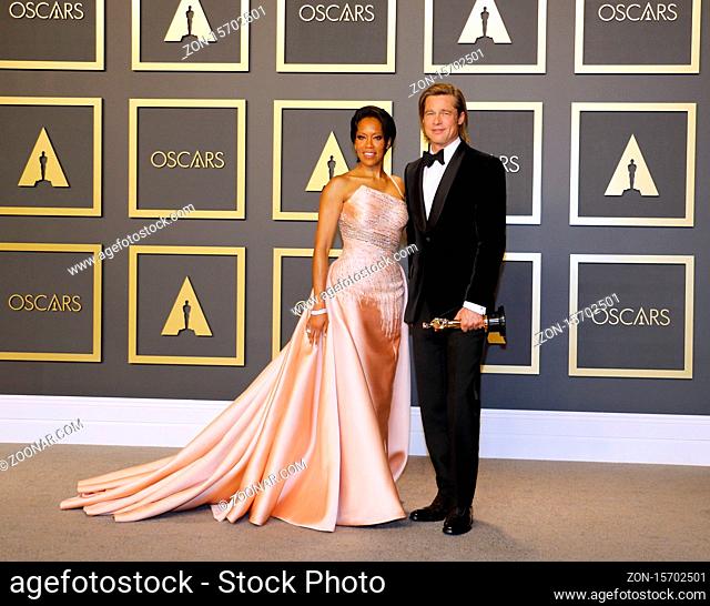 Brad Pitt and Regina King at the 92nd Academy Awards - Press Room held at the Dolby Theatre in Hollywood, USA on February 9, 2020