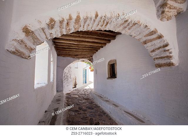 An archway in the old town Chora, Amorgos, Cyclades Islands, Greek Islands, Greece, Europe