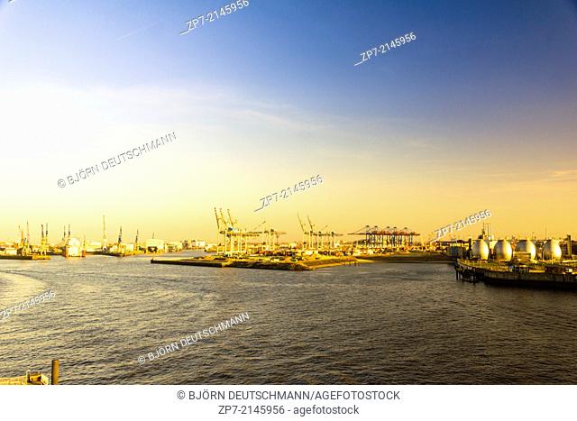 The Container terminal and shipyard in Hamburg