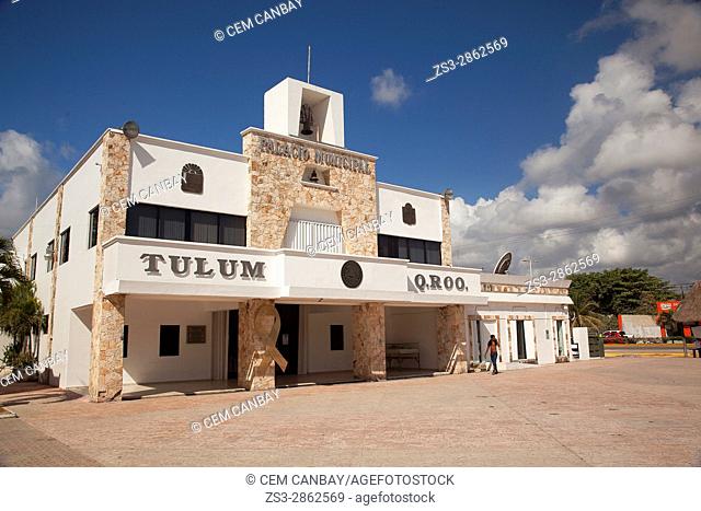 View to the Palacio Municipal-City Hall in the town center, Tulum, Quintana Roo, Mexico, Central America