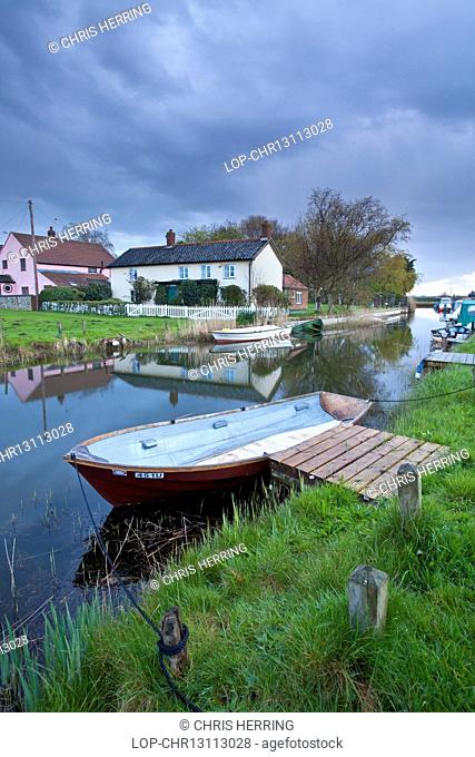 England, Norfolk , West Somerton. West Somerton Staithe on a stormy evening on the Norfolk Broads