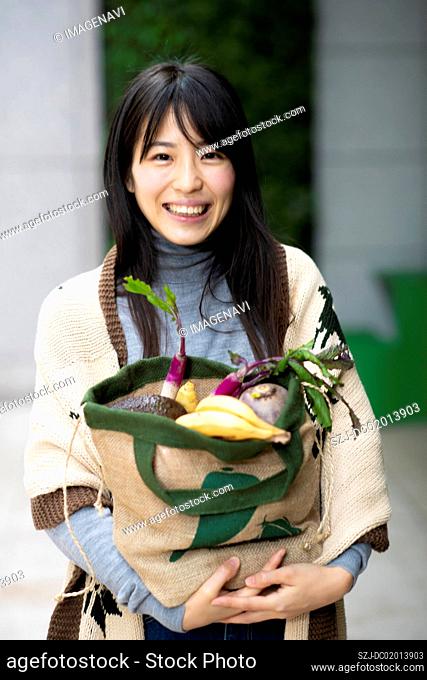 Woman shopping with ecology bag