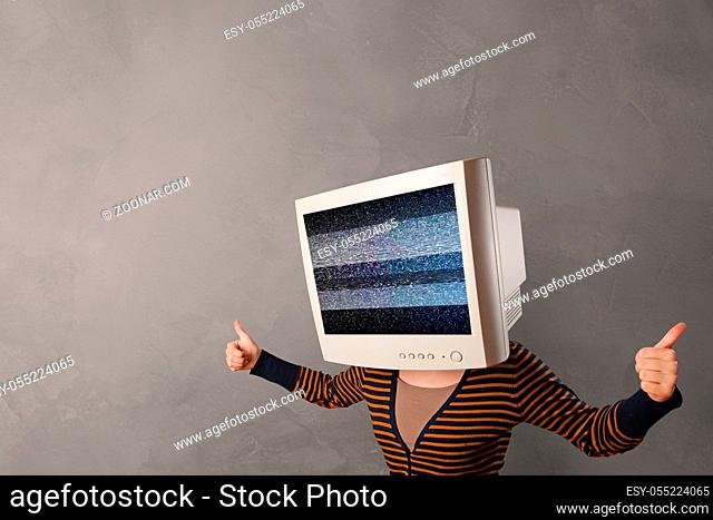 Young person with monitor head with no channel concept