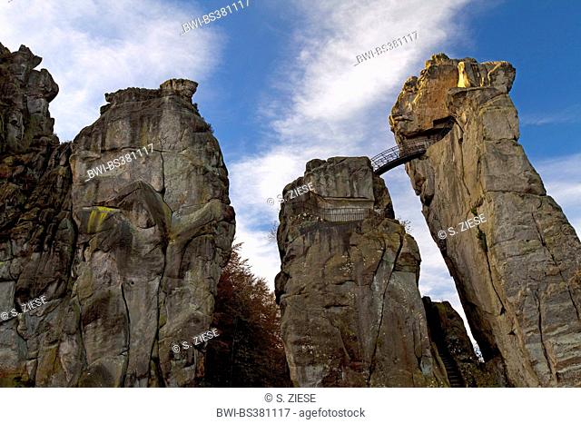 Externsteine, sandstone pillars with bridge, Teutoburg Forest, Germany, North Rhine-Westphalia, East Westphalia, Horn-Bad Meinberg