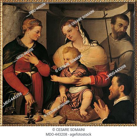 Madonna with Child and Saints Catherine, Francis and the Donor, by Giovan Battista Moroni, about, 16th Century, . Italy, Lombardy, Milan, Brera art gallery