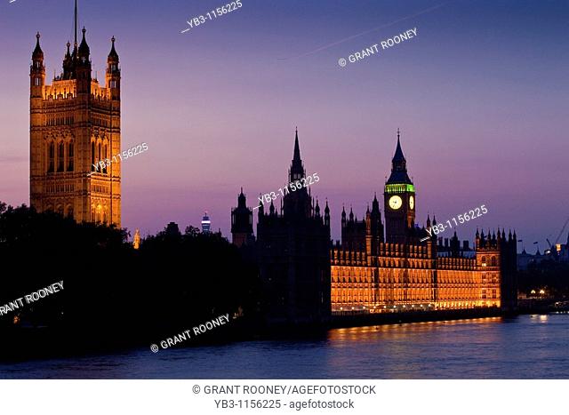The Victoria Tower and Houses of Parliament at Dusk, London, England