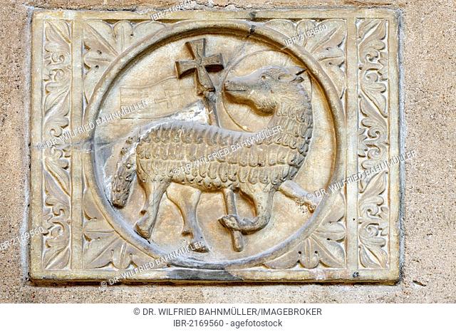 Lamb of God, relief, Basilica of Euphrasius, old town, Porec, Istria, Croatia, Europe