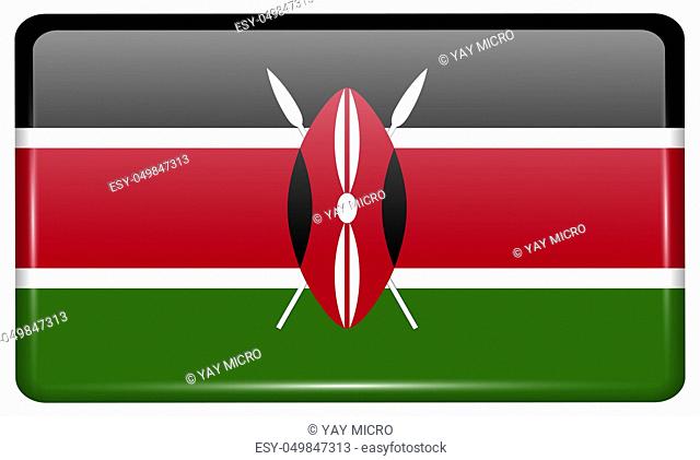 Flags of Kenya in the form of a magnet on refrigerator with reflections light. illustration