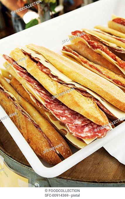 Salami and Cheese on Baguettes, Paris France Street Food