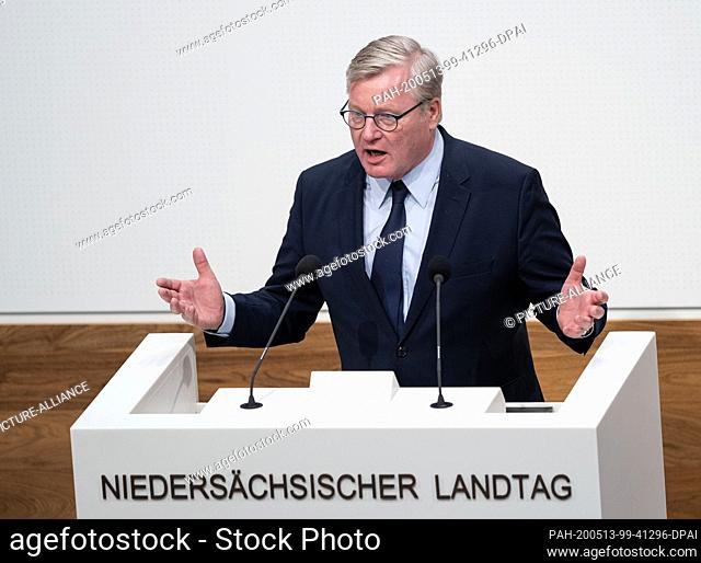 13 May 2020, Lower Saxony, Hanover: Lower Saxony's Minister of Economics Bernd Althusmann (CDU), speaks in the plenary hall of the state parliament of Lower...