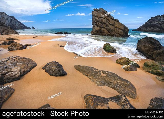 Rock on the Adraga beach -praia da Adraga Sintra, Portugal