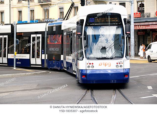 TPG - Transports Publics Genevois tram, center of Geneva, Switzerland