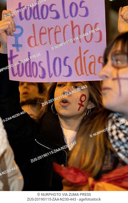 January 15, 2019 - Madrid, Spain - Women during a women's demonstration against the far-right party VOX on January 15, 2019 in Madrid
