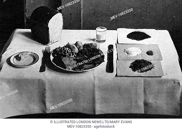 A table displaying the rations given to enemy prisoners of war interned in England during the First World War. The picture was taken at a POW camp in Leigh
