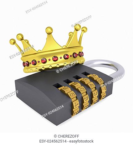 Crown on the combination lock. Isolated render on a white background