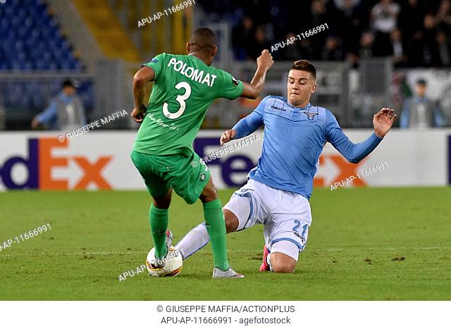 2015 Europa League Football Lazio v St Etienne Oct 1st. 01.10.2015. Rome, Italy. Europe League. Lazio versus St Etienne Pierre-Yves Polomatis challenged by...