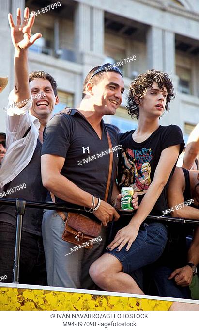 Eduardo Casanova and Paco Leon, actors of Aida's Sitcom, Gay Pride Day, Madrid, Spain