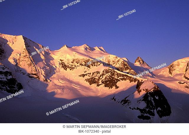 Bellavista Range in the morning, Bernina Range, Graubuenden, Switzerland, Europe
