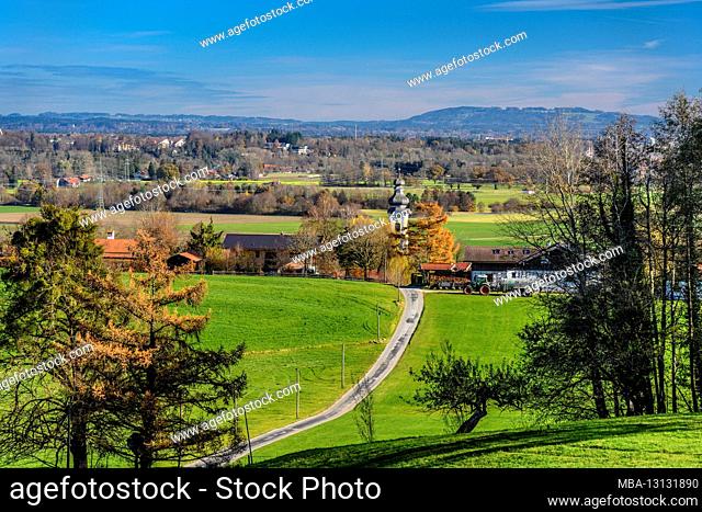 Germany, Bavaria, Upper Bavaria, Rosenheim district, Bad Aibling, Berbling district, town view with Holy Cross Church