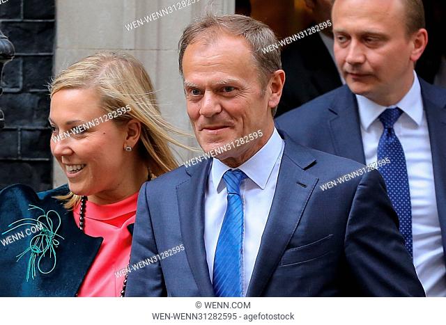 Donald Tusk, Chairman of the European Union, leaving 10 Downing Street, London, after meeting Prime Minister Theresa May ahead of the EU27 leaders' meeting on...