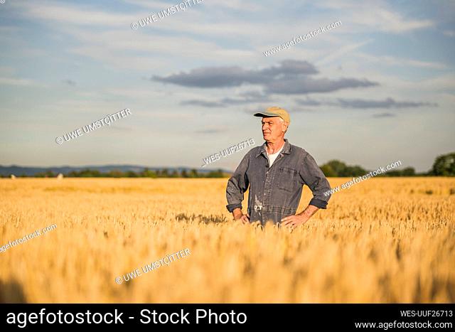 Farmer with hands on hips standing in farm