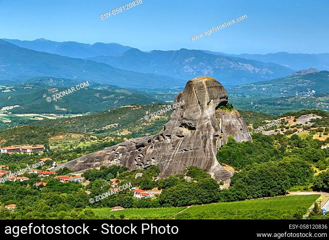 View of big rock in Meteora mountain range, Greece