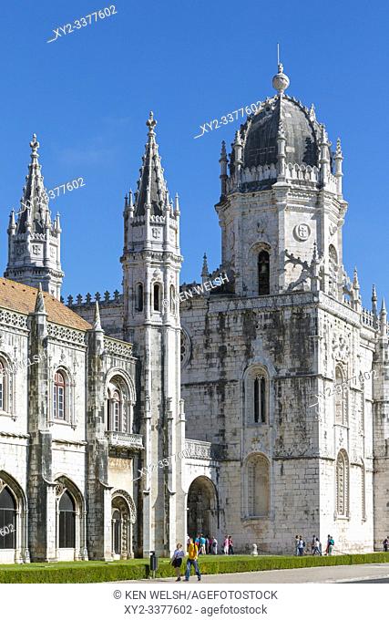 Lisbon, Portugal. The Mosteiro dos Jeronimos, or the Monastery of the Hieronymites. The monastery is considered a triumph of Manueline architecture and is a...