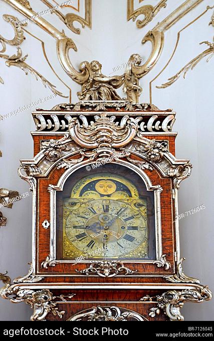 Floor standing clock, Potsdam workshop Christian Hoppenhaupt c. 1770, silver cabinet, new wing, Charlottenburg Palace, Berlin, Germany, Europe