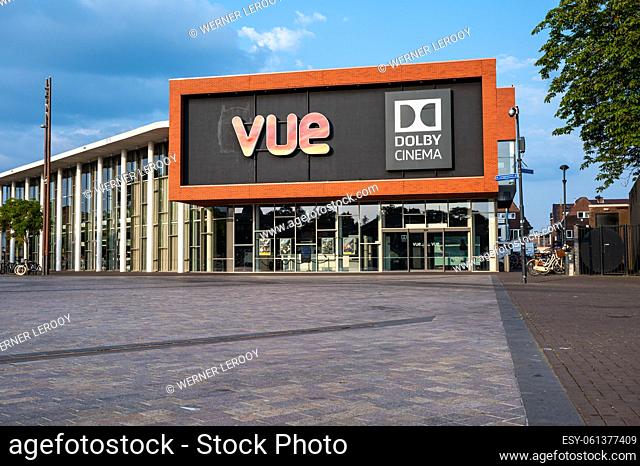 Hilversum, North Holland, The Netherlands - Square and facade of the Vue movie theater