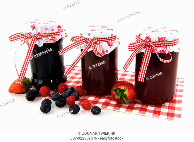 Glass pots with jam