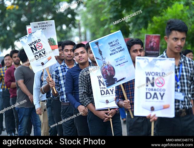 Doctors and staff of a private hospital, together with nursing students participate at a rally named - Walk-a-thon, on the occasion of World No Tobacco Day