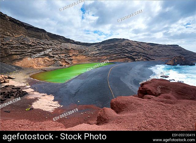 Volcanic green lake (El charco de los clicos) in Lanzarote, Canary islands, Spain