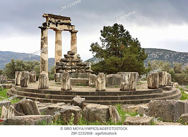 Detailed wiew of the Tholos, Sanctuary of Athena, Delphi, Greece