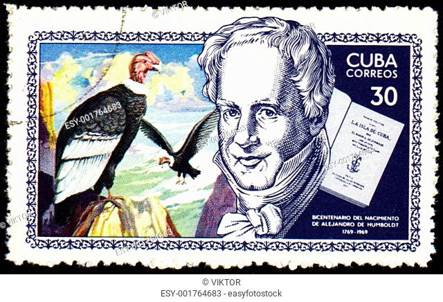 Alexander von Humboldt and eagle on post stamp
