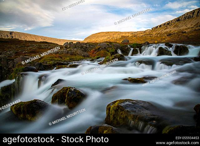 Mighty Dynjandi waterfall in the Westfjords of Iceland
