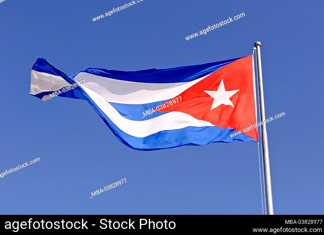Cuban flag at the Plaza de la Revolucion, Havana, Cuba, Caribbean