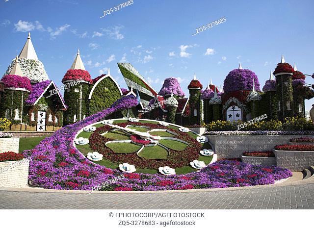 Replica of Disney Castle covered with flowers, Dubai Miracle Garden a flower garden, Dubailand, Dubai, United Arab Emirates
