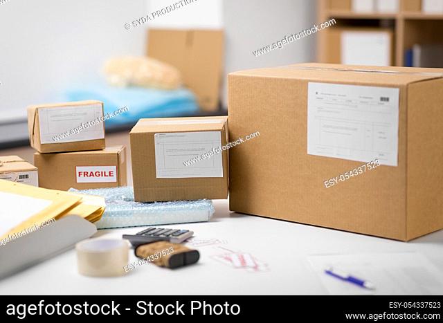 parcel boxes and packing stuff at post office