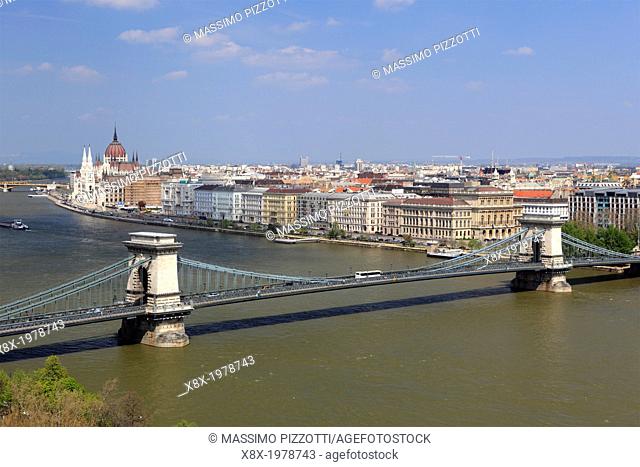 Chain bridge and cityscape, Budapest, Hungary