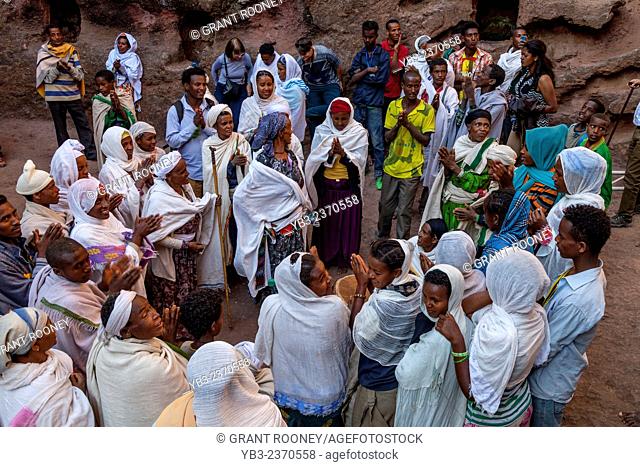 Ethiopian Christians Celebrating Christmas, Biete Giyorgis (Church of Saint George), Lalibela, Ethiopia