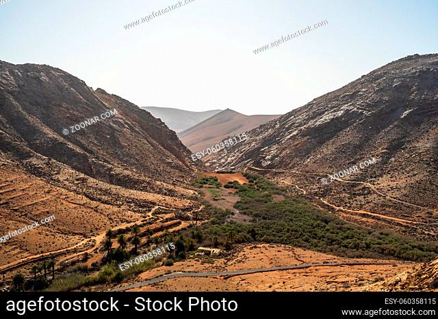 The mountain landscape. View from Mirador (viewpoint) Las Penitas. Fuerteventura. Canary Island. Spain