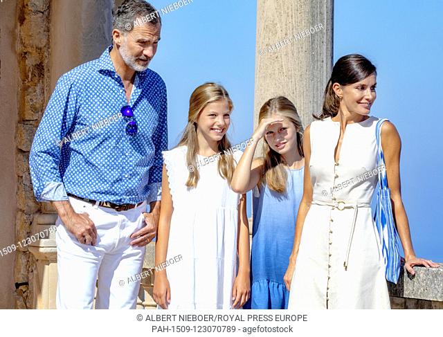 King Felipe, Queen Letizia, Princess Leonor and Princess Sofia of Spain at la Casa Museo Son Marroig in Deia, on August 08, 2019
