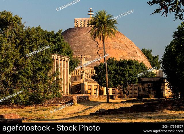 Great Stupa (Stupa 1) at Sanchi - main monument in the group of Buddhist Monuments at Sanchi. UNESCO World Heritage Site