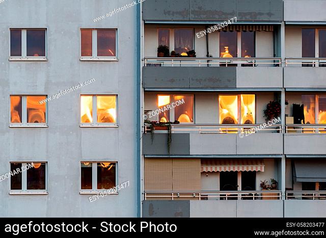 Residential house with a reflection of sunlight in the windows in the city of Jena