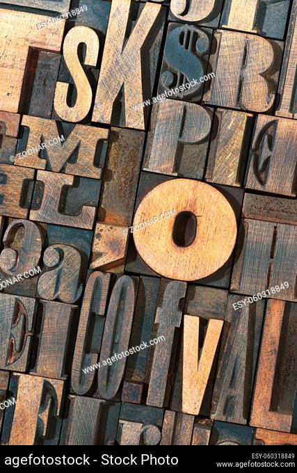 detailed letterpress wooden type letters background