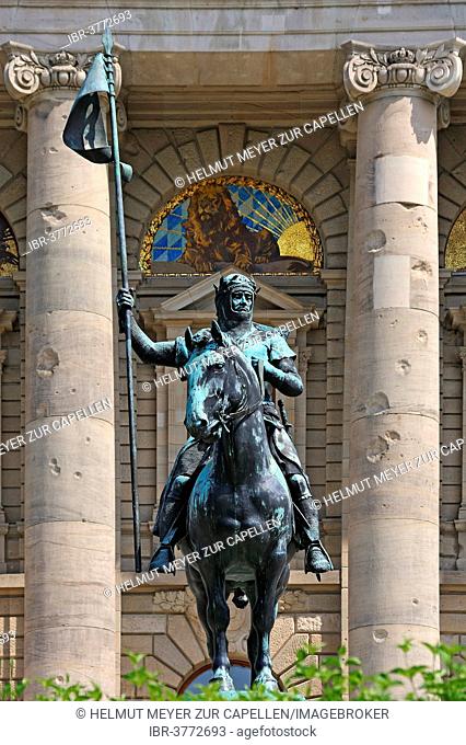 Equestrian statue of Otto I or Otto of Wittelsbach, 1117 - 1183, in front of the Bavarian State Chancellery, Munich, Bavaria, Germany