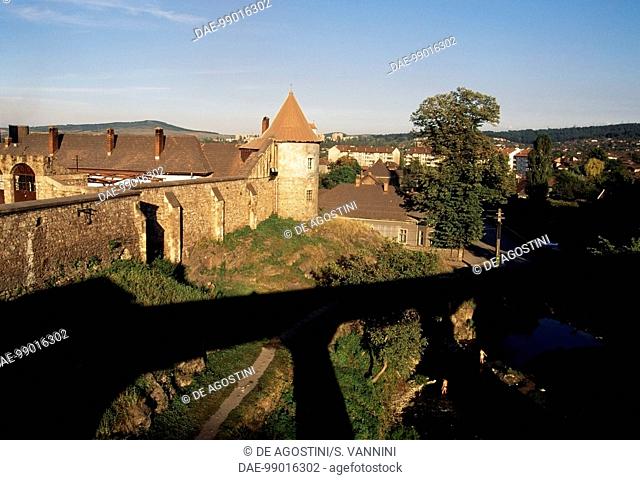 View of Corvin castle seen from the access bridge, Hunedoara, Transylvania, Romania, 14th-15th century