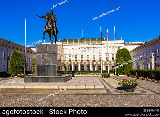 Bertel Thorvaldsen's statue of Prince Józef Poniatowski in front of the Presidential Palace. Warsaw, Poland, Europe