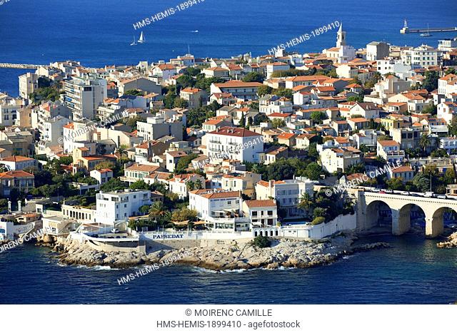 France, Bouches du Rhone, Marseille, Endoume, Corniche JF Kennedy district, Bridge Counterfeit Money, Le Petit Nice (aerial view)